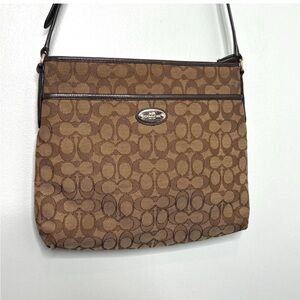 Coach Tan and Brown Patterned Shoulder Bag